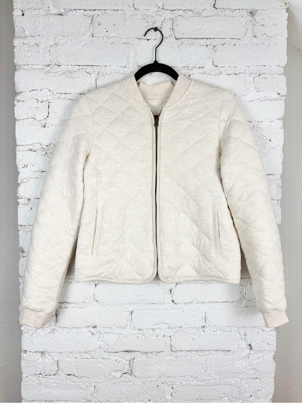 Marine Layer Corbet Quilted Cream Zip Front Bomber Jacket Small